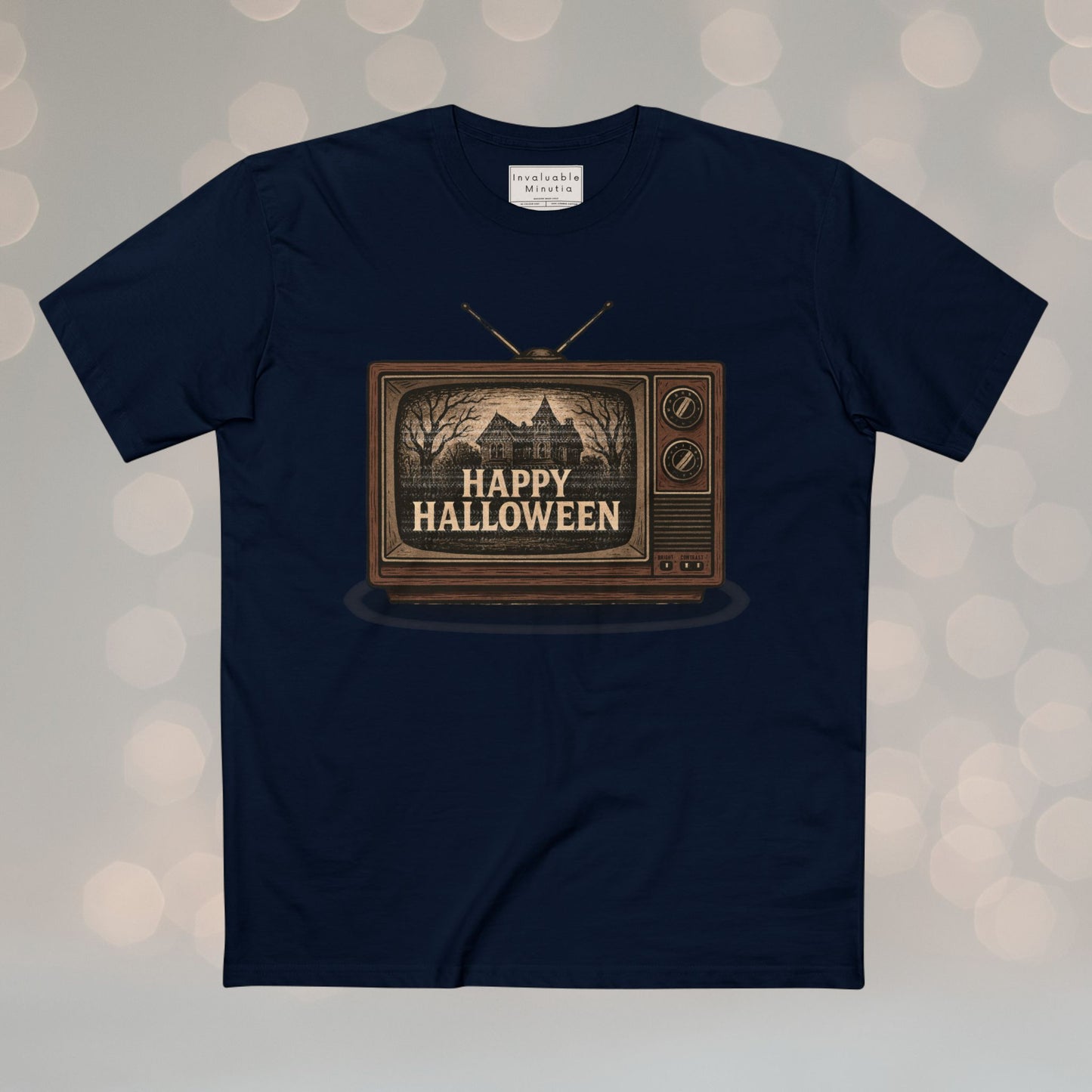 Retro TV Happy Halloween – Vintage Halloween T-Shirt | Illustrated Gothic Horror Tee | Premium AS Colour Unisex