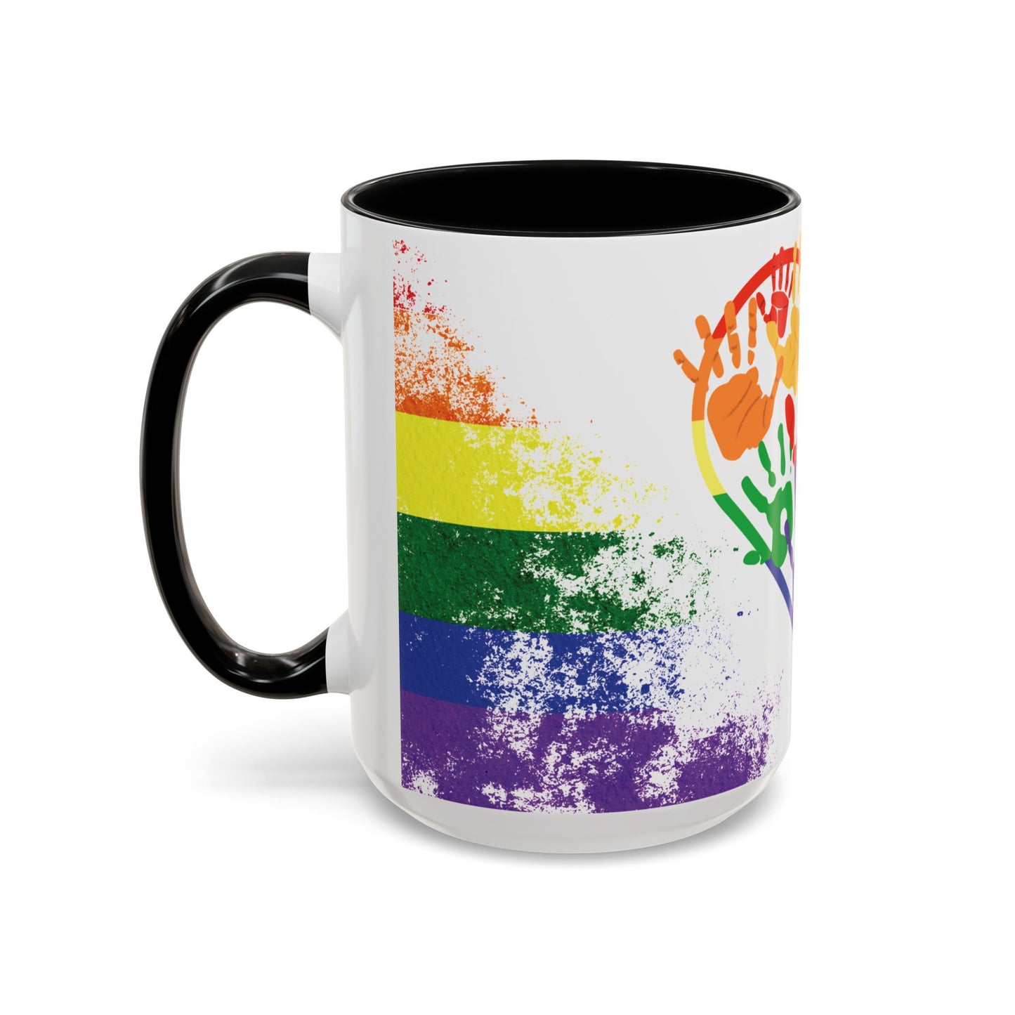 Handprint Heart Pride Mug | Rainbow Splash Ceramic Cup | 11oz & 15oz