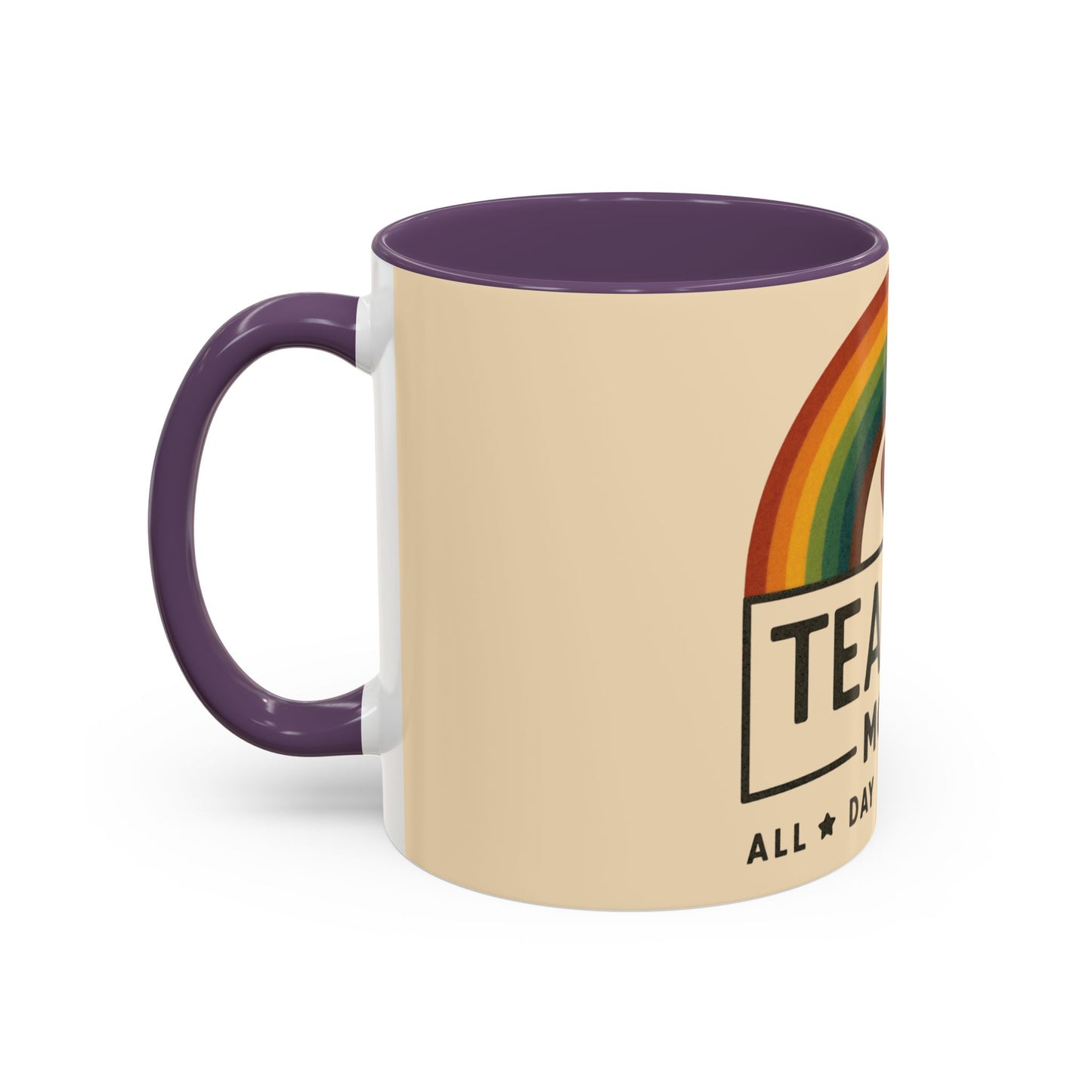 Teacher Mode – Color Accent Mug (11oz/15oz) • Rainbow Heart • Teacher Gift • Dishwasher & Microwave Safe