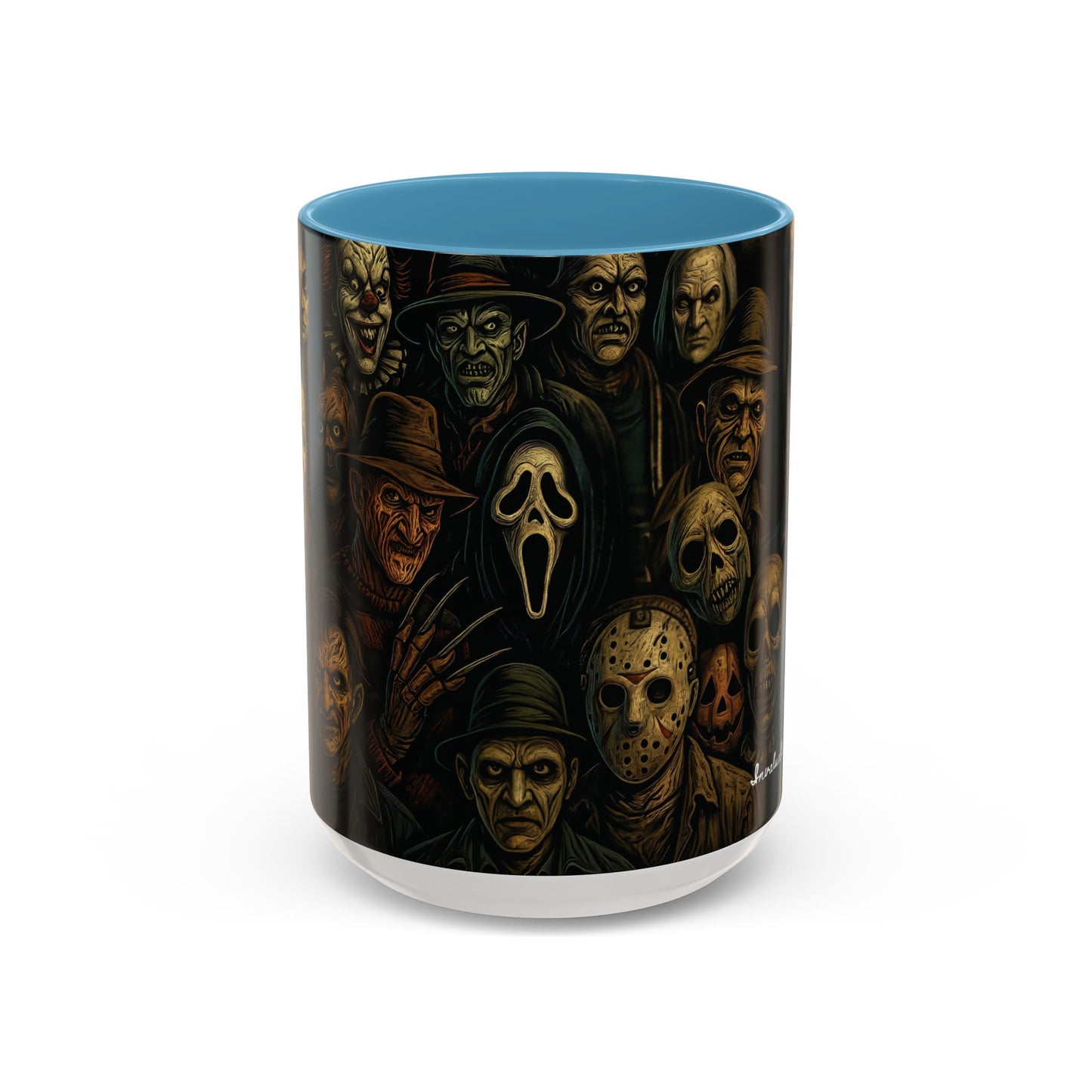 Horror Villain Collage Mug – 15oz & 11oz Ceramic Coffee Mug – Slasher Icons Halloween Gift – Goth Horrorcore Kitchen Decor