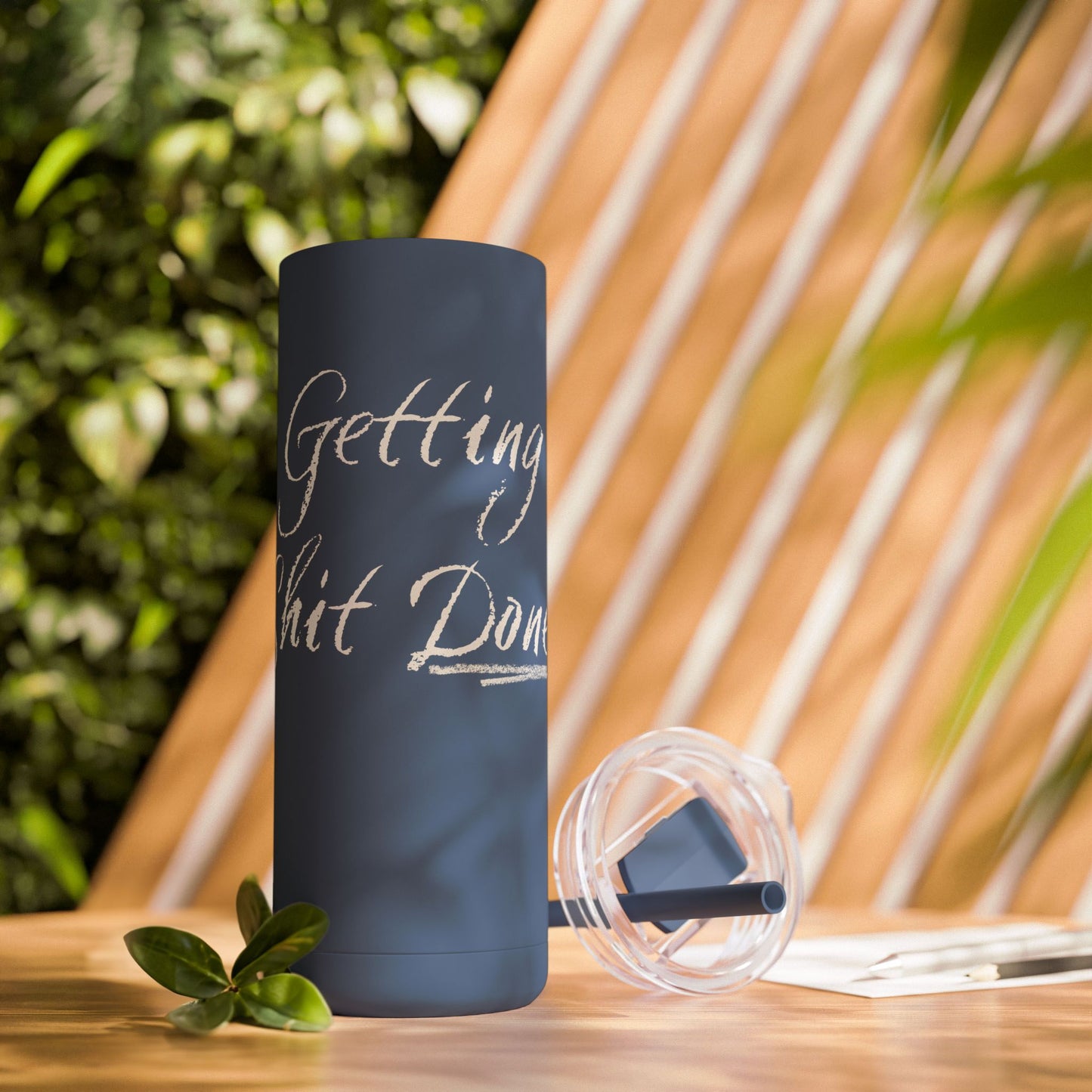 “Getting Shit Done” Matte Tumbler – 20oz Maars Skinny Tumbler with Straw | Chalk Script Hydration Statement
