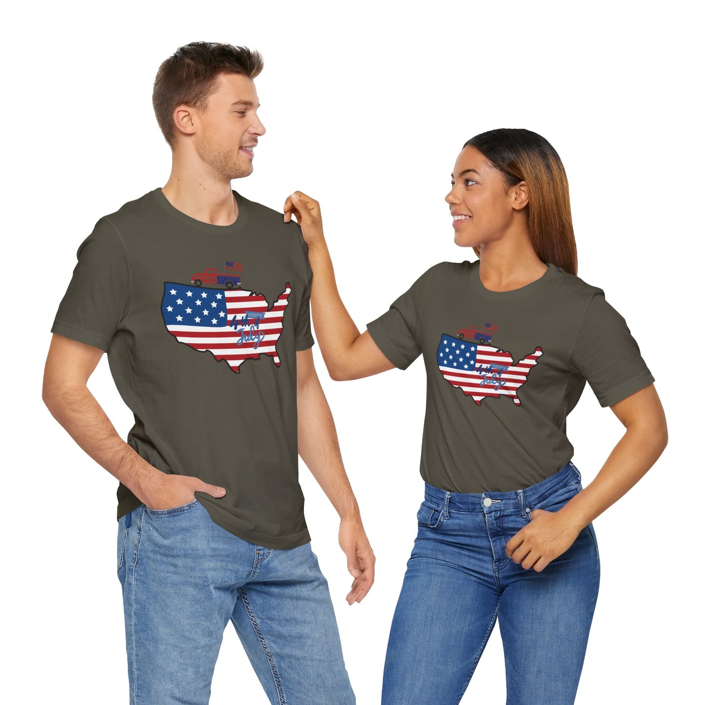 All-American USA Map & Truck Tee β Unisex Bella+Canvas Jersey Tee - 4th of July T-Shirt