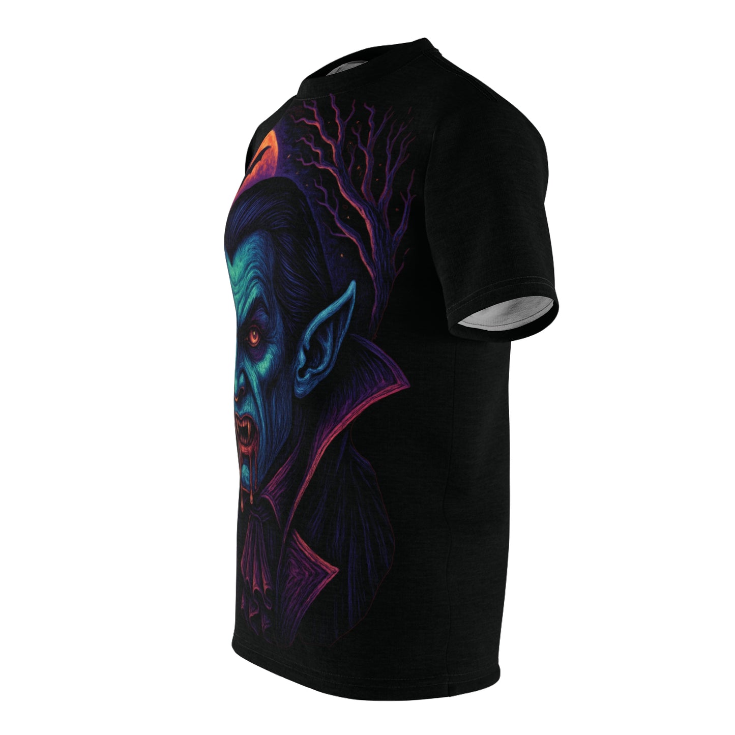Vampire AOP Halloween T-Shirt β Neon Bloodthirsty Count Extra Large Print Tee (All-Over Print)