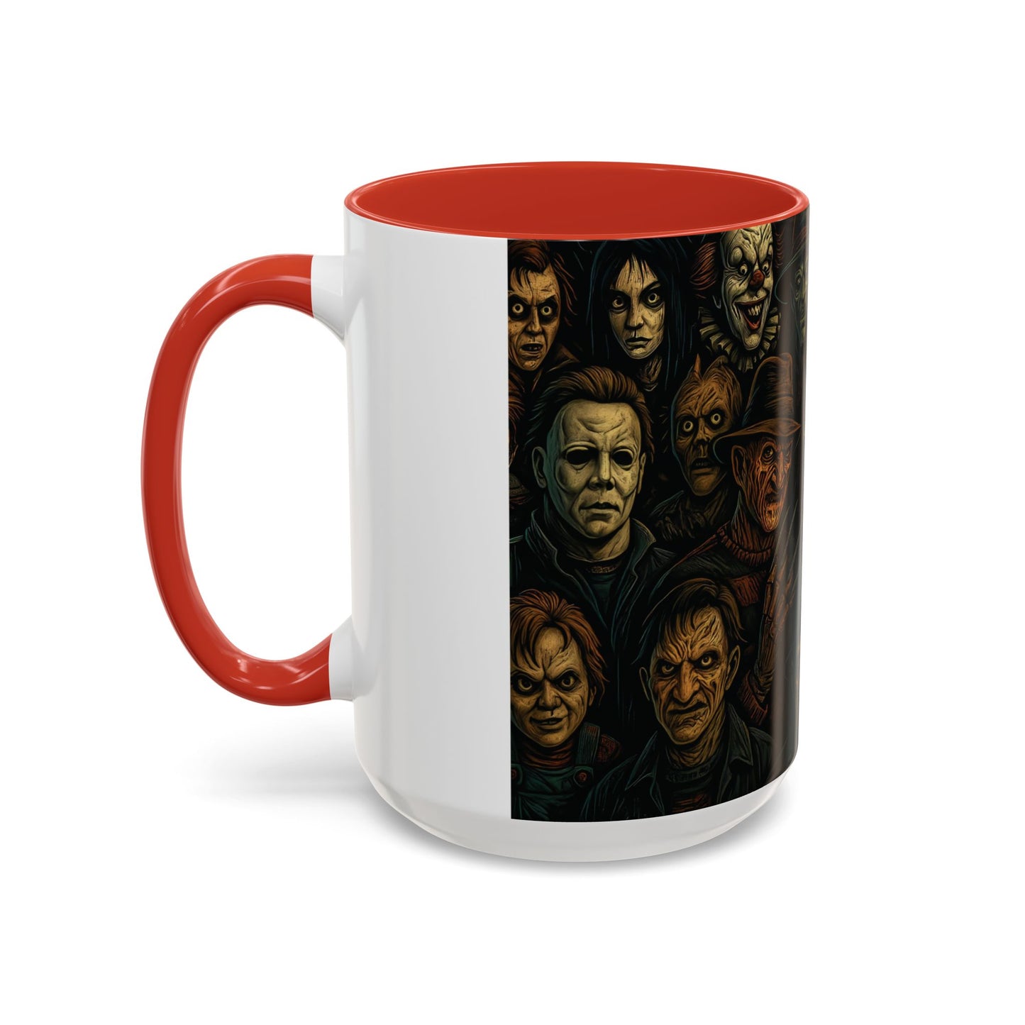 Horror Villain Collage Mug – 15oz & 11oz Ceramic Coffee Mug – Slasher Icons Halloween Gift – Goth Horrorcore Kitchen Decor