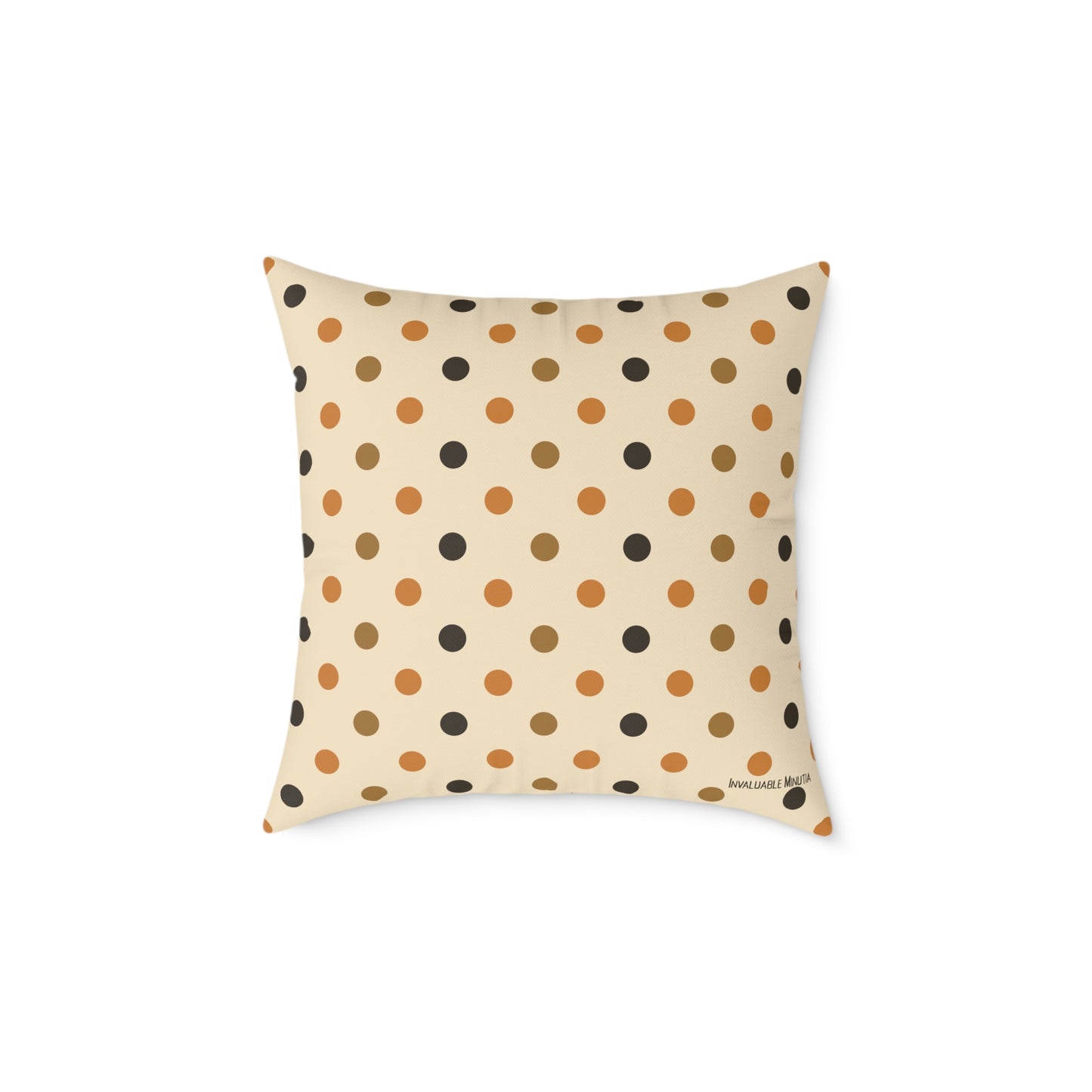 Boutique Halloween Throw Pillow – Crow & Pumpkin Pattern (Reversible Dot Back, Colorway™ Poly Canvas)