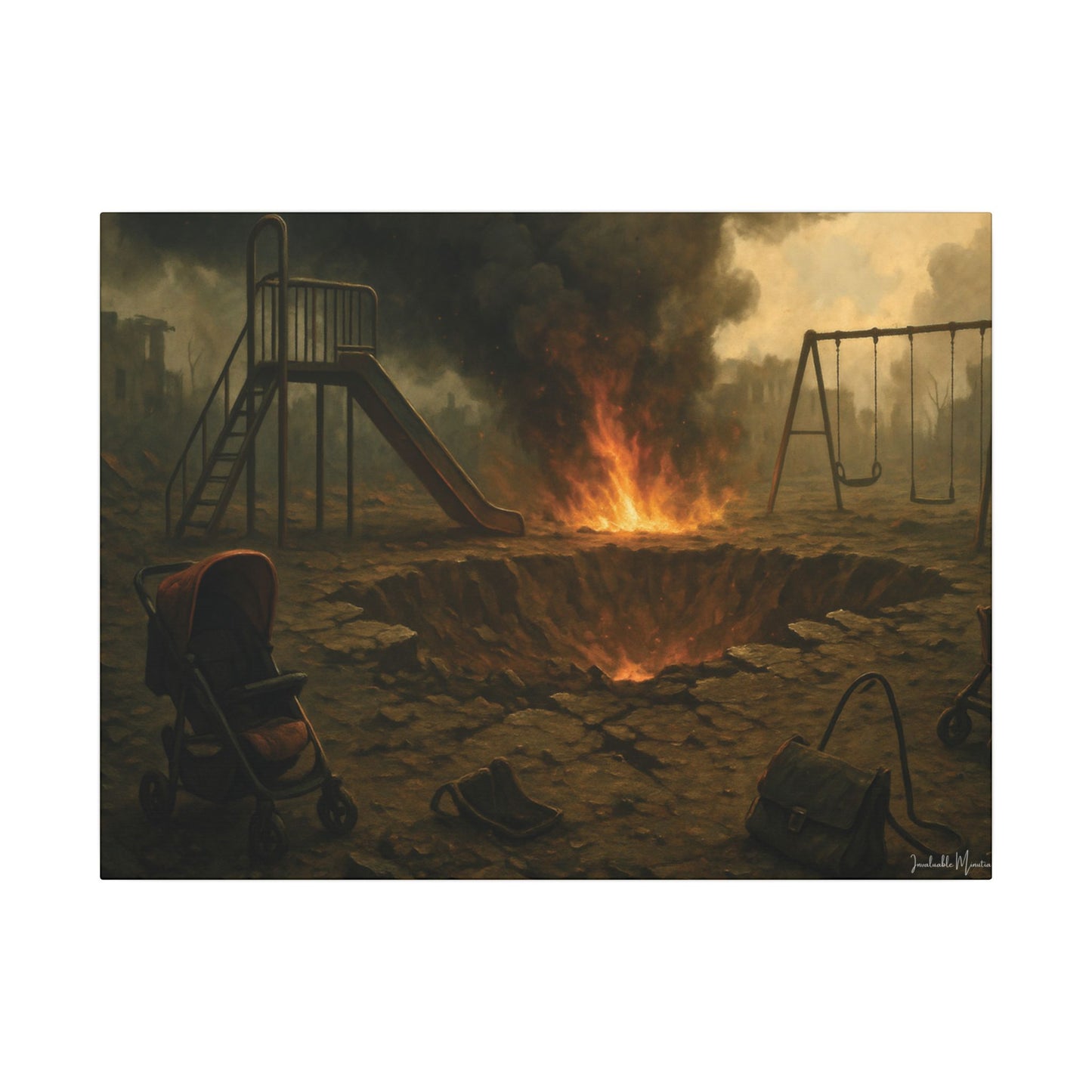 Apocalyptic Playground Canvas Print – Dark Surreal Landscape Wall Art – Post-Apocalyptic Home Décor