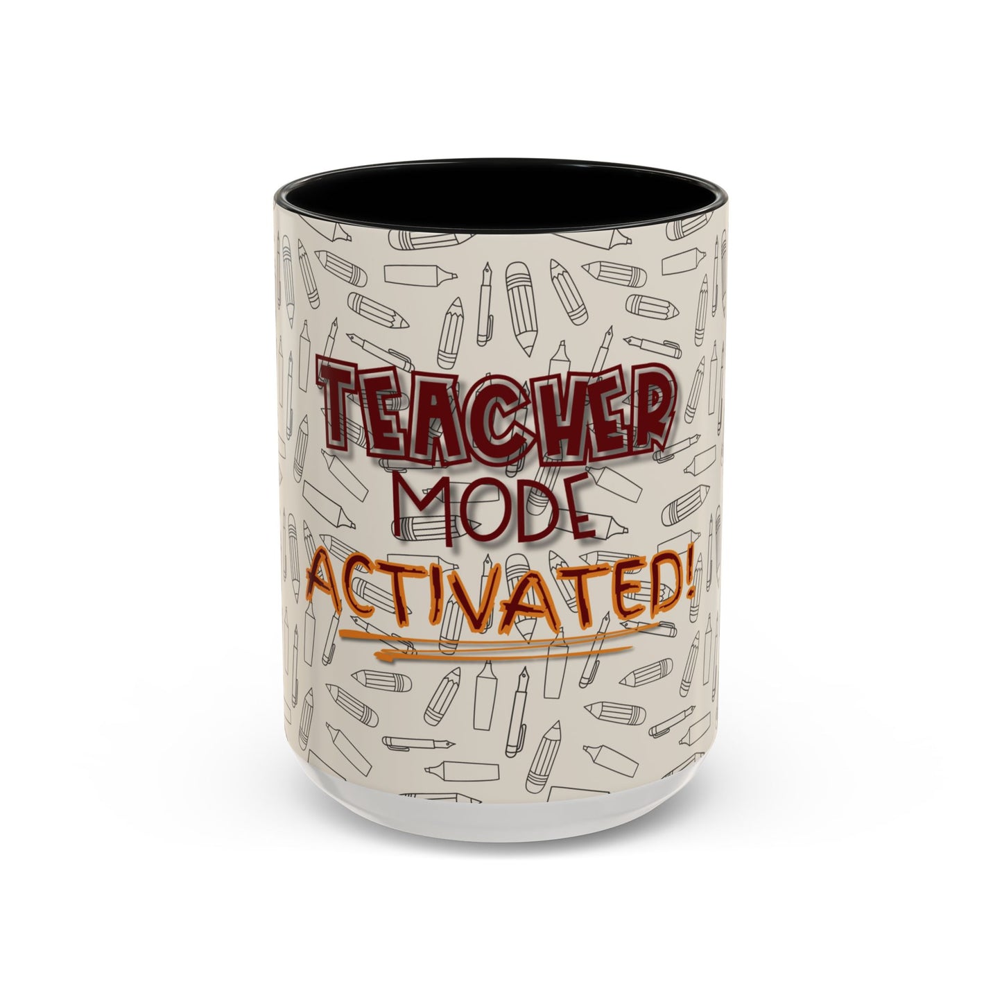 Funny Teacher Coffee Mug – Back to School Gift – “Teacher Mode Activated” – Color Accent 11oz 15oz – Classroom Decor – Durable Ceramic – Education Life