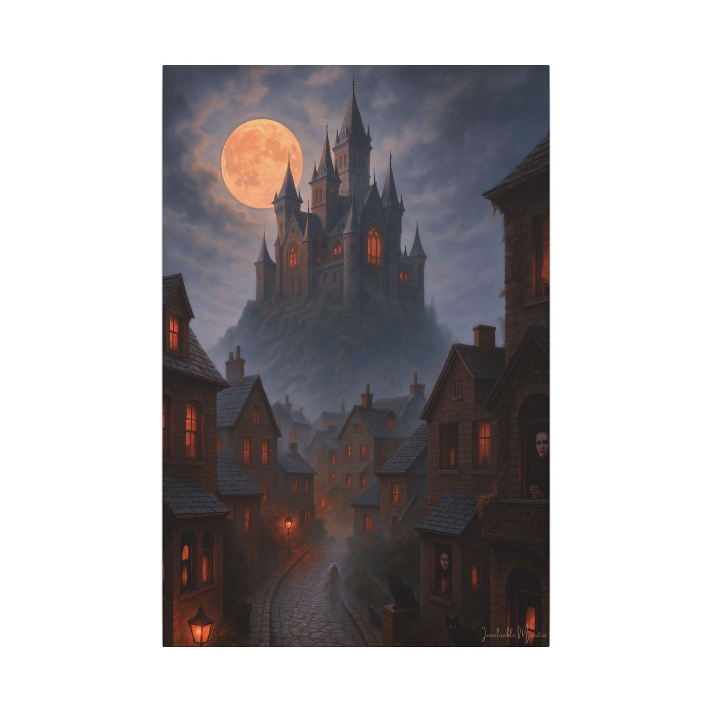 Haunted Hilltop Castle Canvas Print – Gothic Halloween Wall Art for Spooky Season Decor