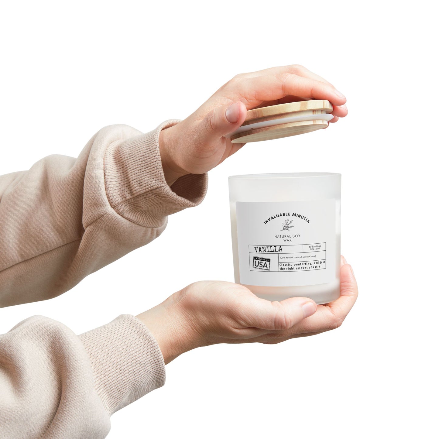 11oz Frosted Glass Natural Soy Wax Candle with Wooden Wick – Available in 9 Scents