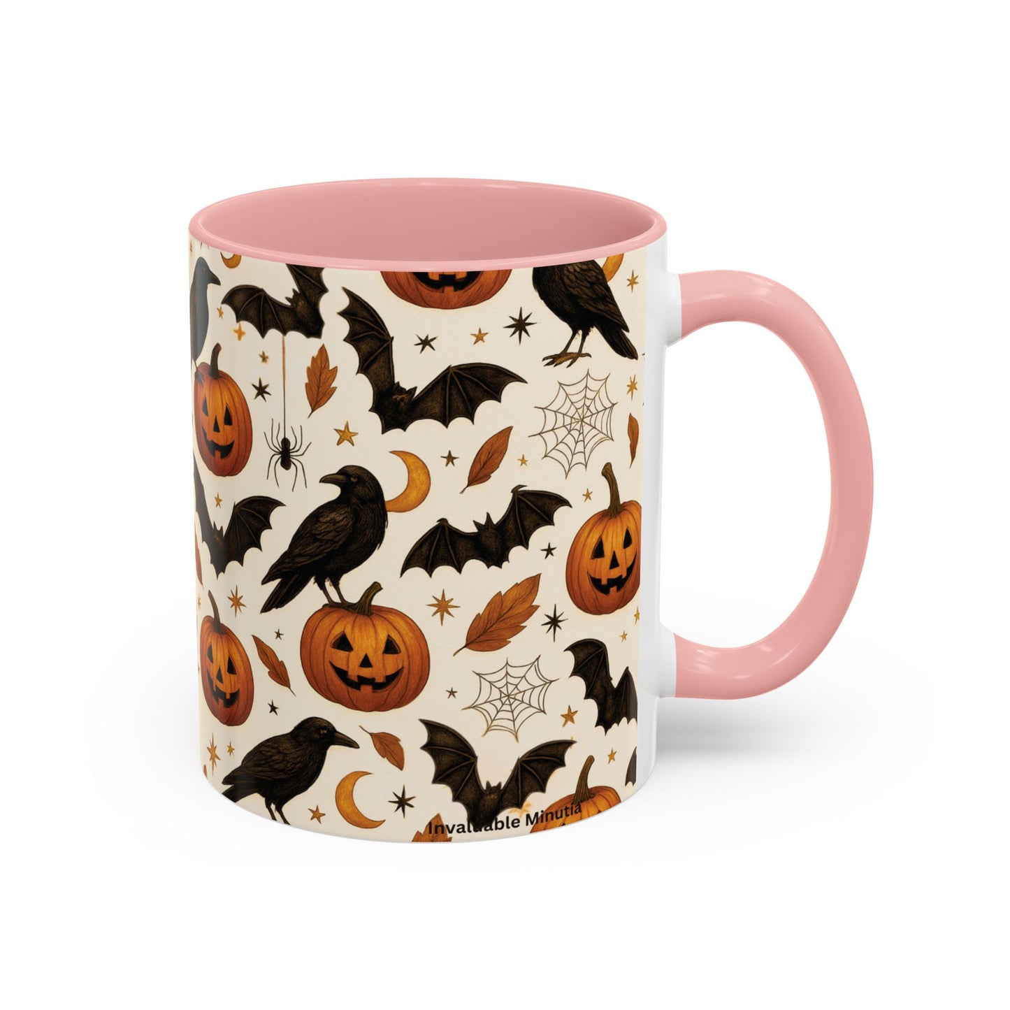 Halloween Raven & Pumpkin Color Accent Mug β Gothic Crow, Bats & Jack-oβ-Lantern Coffee Cup (11oz & 15oz) β Spooky Autumn Drinkware