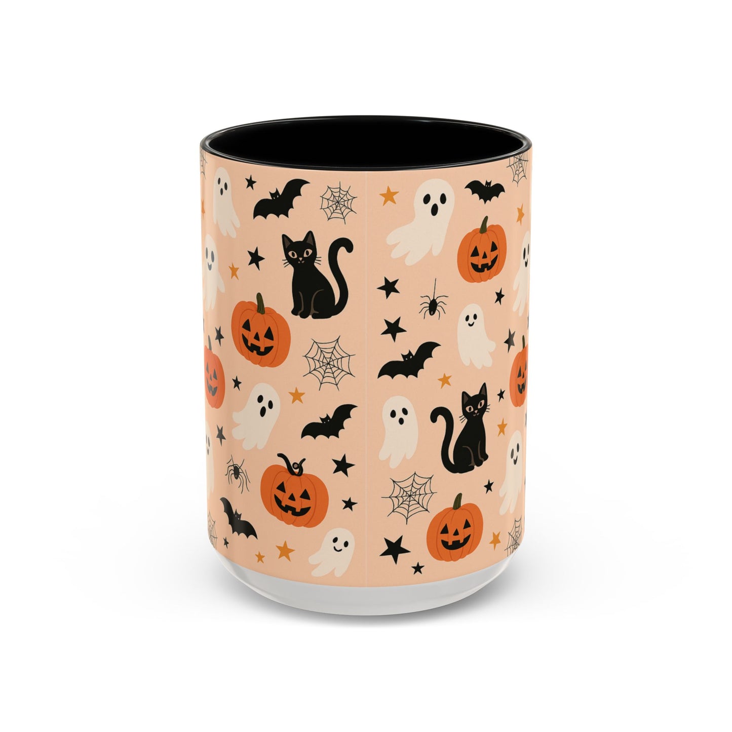 Halloween Color Accent Mug β Ghosts, Pumpkins & Black Cats, Fall Coffee Cup (11oz & 15oz) β Boutique Spooky Season Drinkware