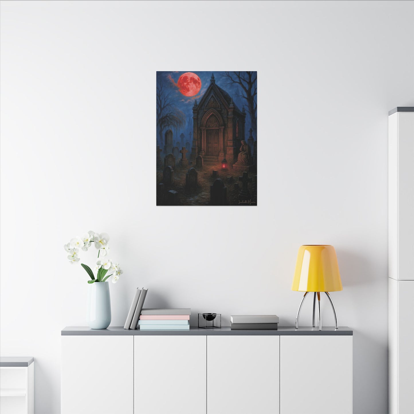 "Blood Moon Mausoleum" – Gothic Graveyard Fine Art Matte Canvas Print (Vertical)