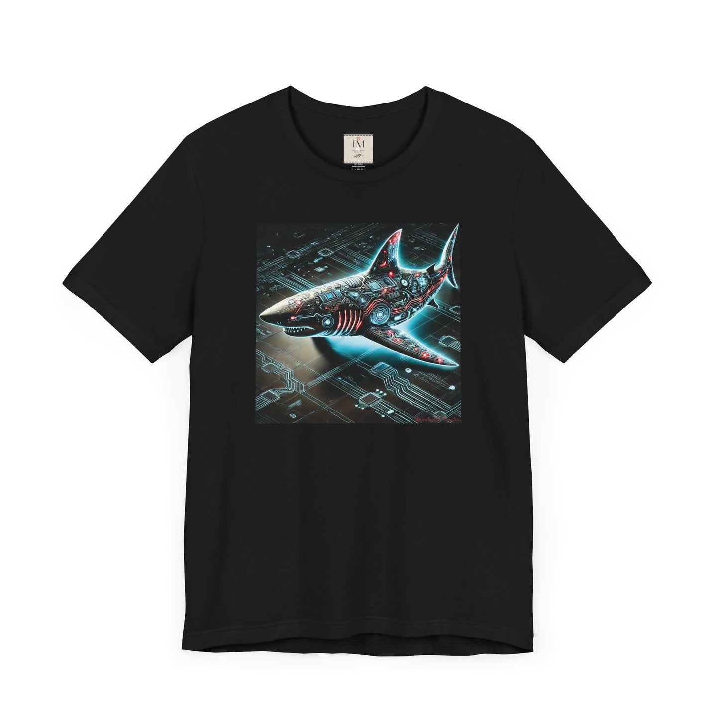 Cyber Shark Unisex Jersey Tee - Futuristic Ocean Design Tech T-Shirt
