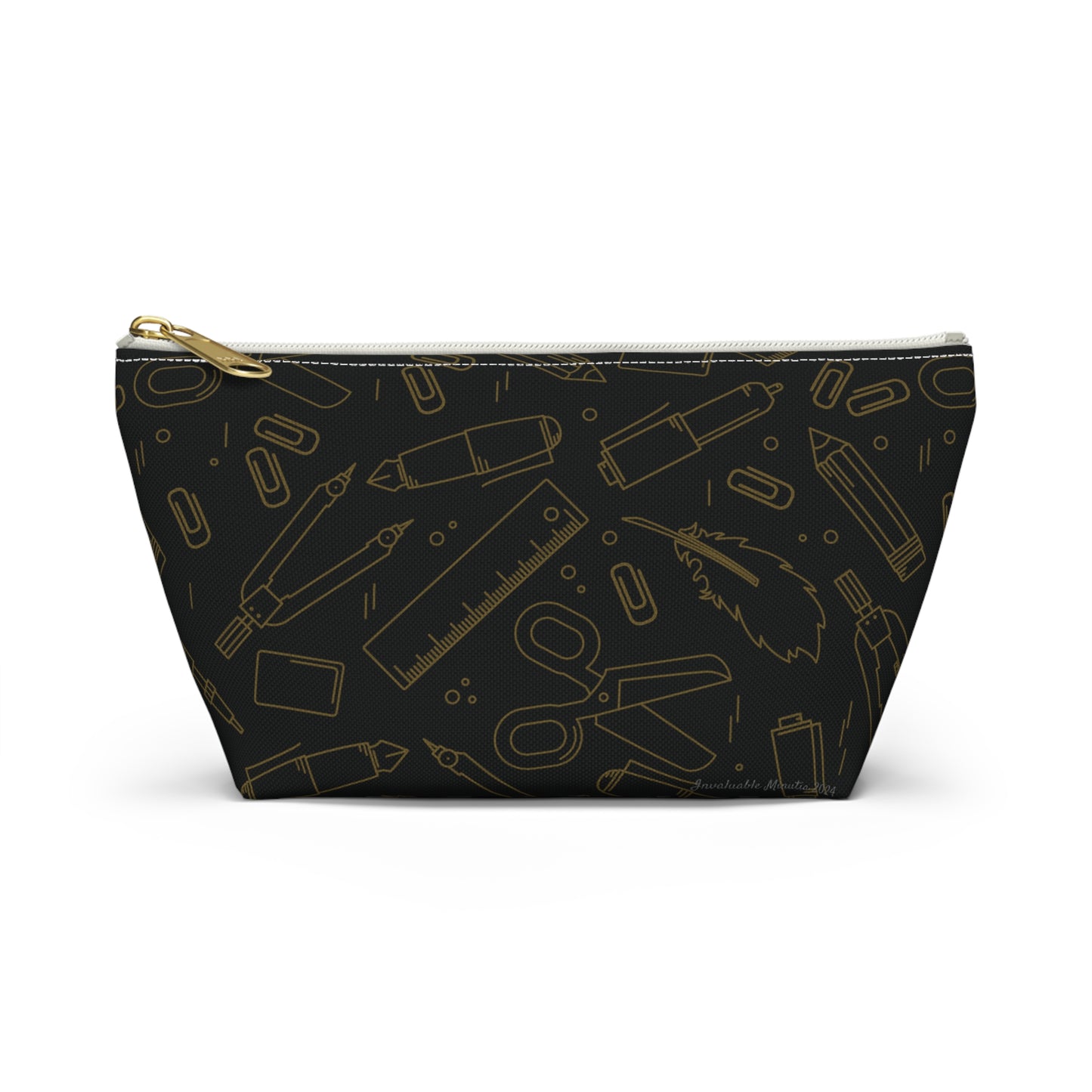 Black & Gold Artist Sketch T-Bottom Pouch • Stylish Pencil Case or Makeup Bag • Small or Large Sizes