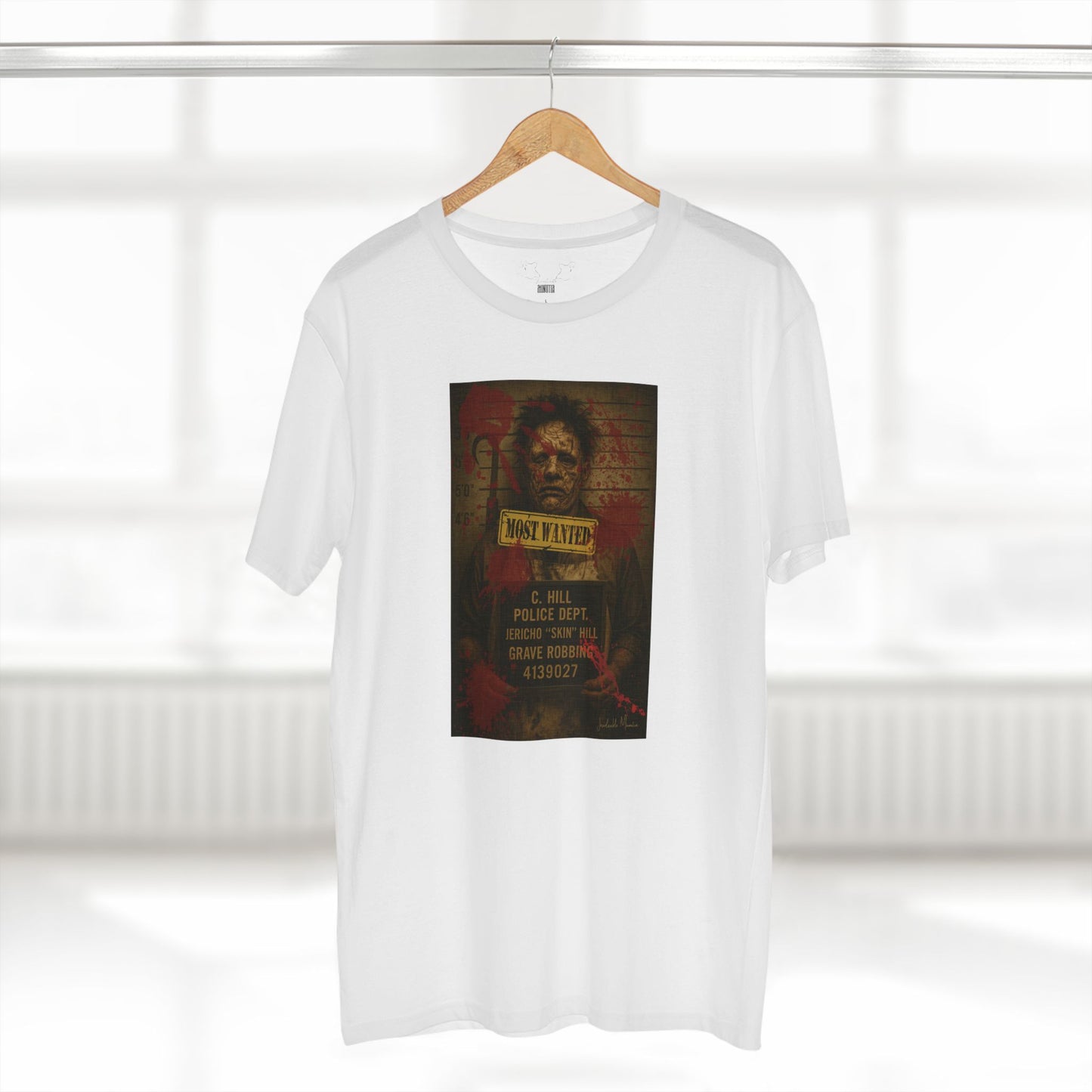 Leatherface Mugshot T-Shirt – Premium AS Colour 5001 Horror Tee