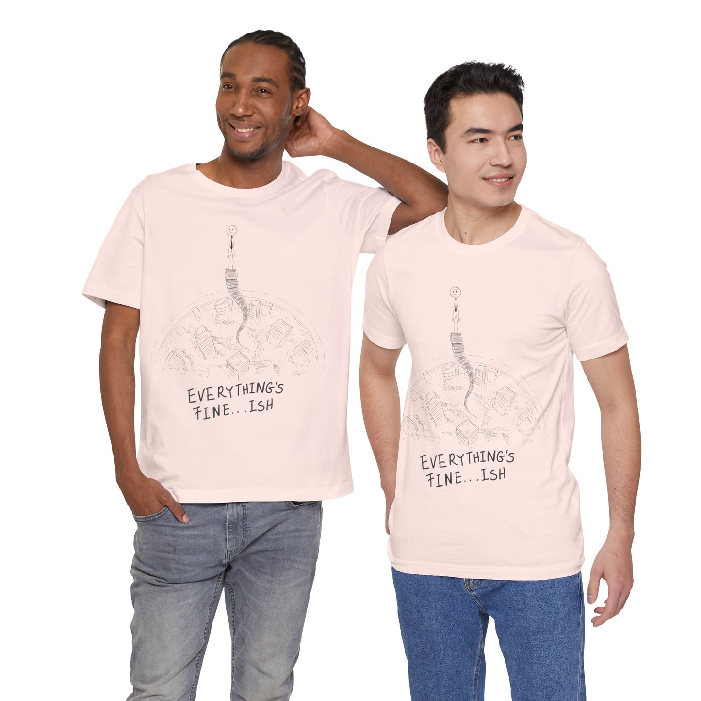 “Everything's Fine...Ish” Stick Figure Tee | Dark Humor Graphic Shirt | Bella+Canvas Unisex