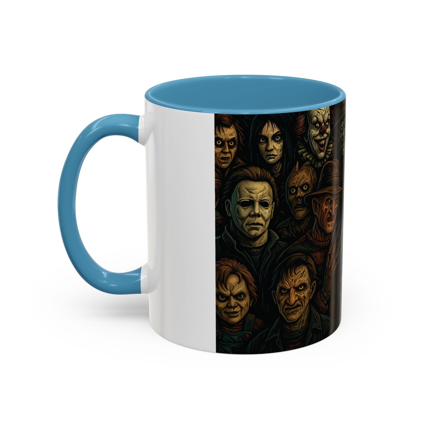 Horror Villain Collage Mug – 15oz & 11oz Ceramic Coffee Mug – Slasher Icons Halloween Gift – Goth Horrorcore Kitchen Decor