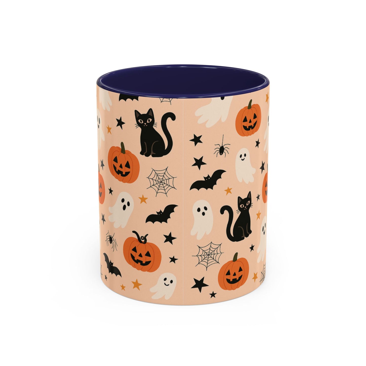 Halloween Color Accent Mug β Ghosts, Pumpkins & Black Cats, Fall Coffee Cup (11oz & 15oz) β Boutique Spooky Season Drinkware