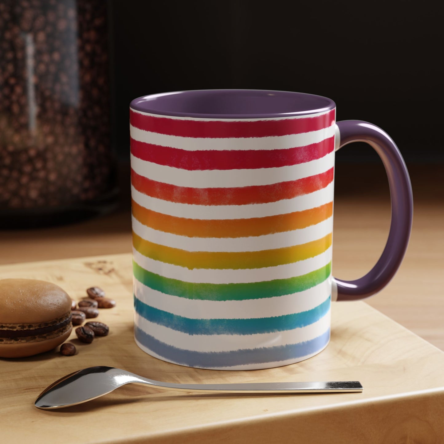 π Bold Rainbow Stripes Pride Mug | 11oz/15oz | Purple Accent