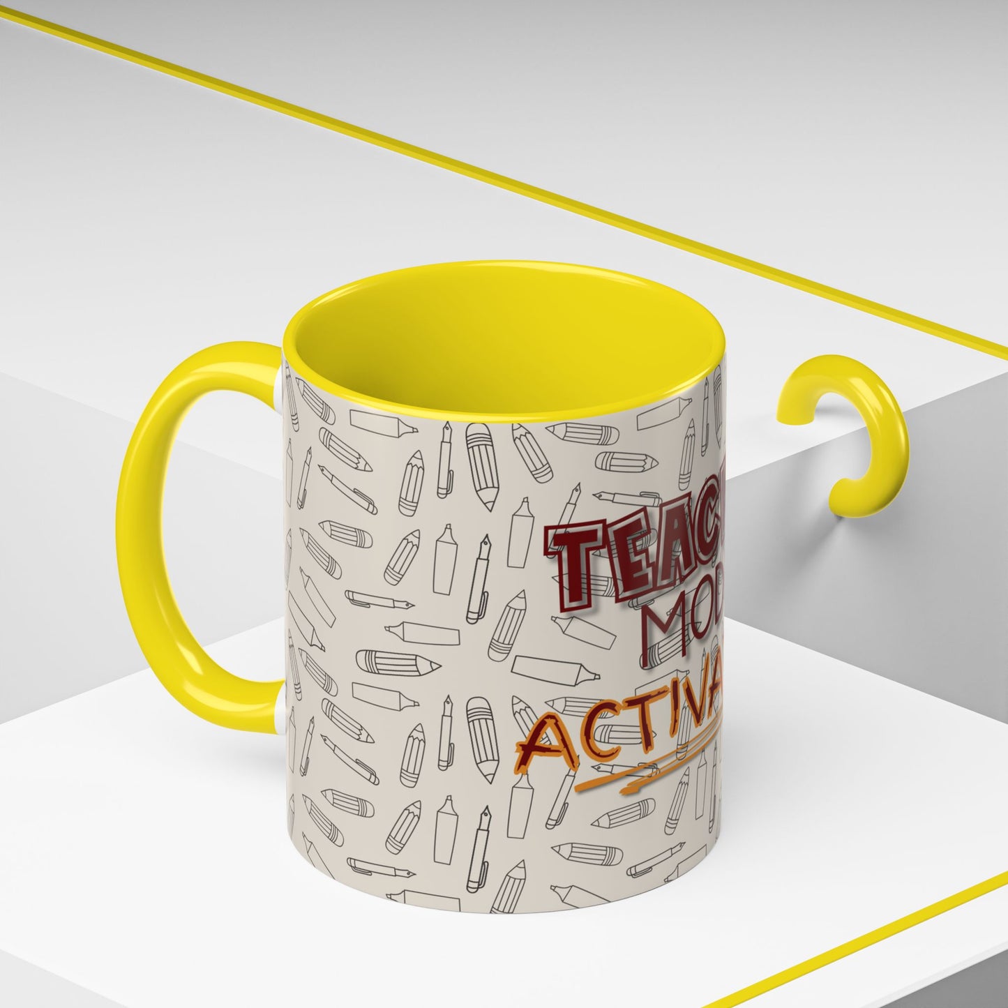 Funny Teacher Coffee Mug – Back to School Gift – “Teacher Mode Activated” – Color Accent 11oz 15oz – Classroom Decor – Durable Ceramic – Education Life