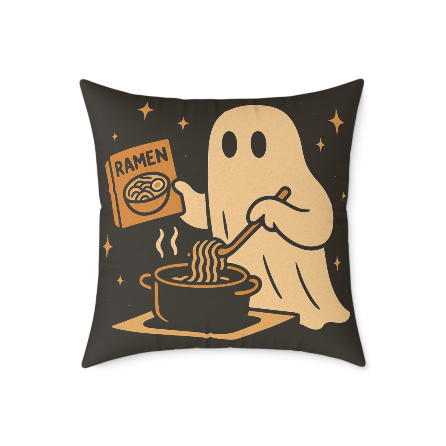 Ghost Making Ramen Canvas Throw Pillow β Spooky Chores Collection