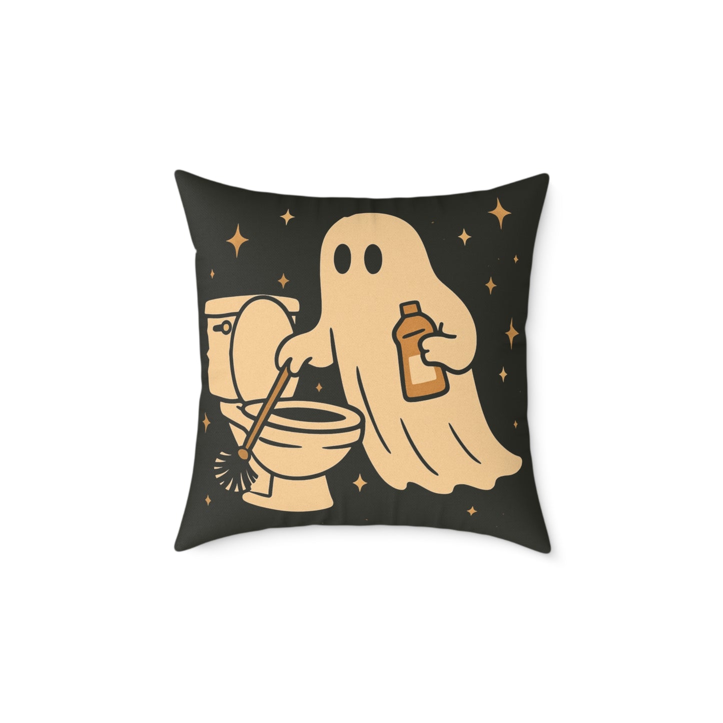Ghost Cleaning Crew Canvas Throw Pillow β Spooky Chores Collection