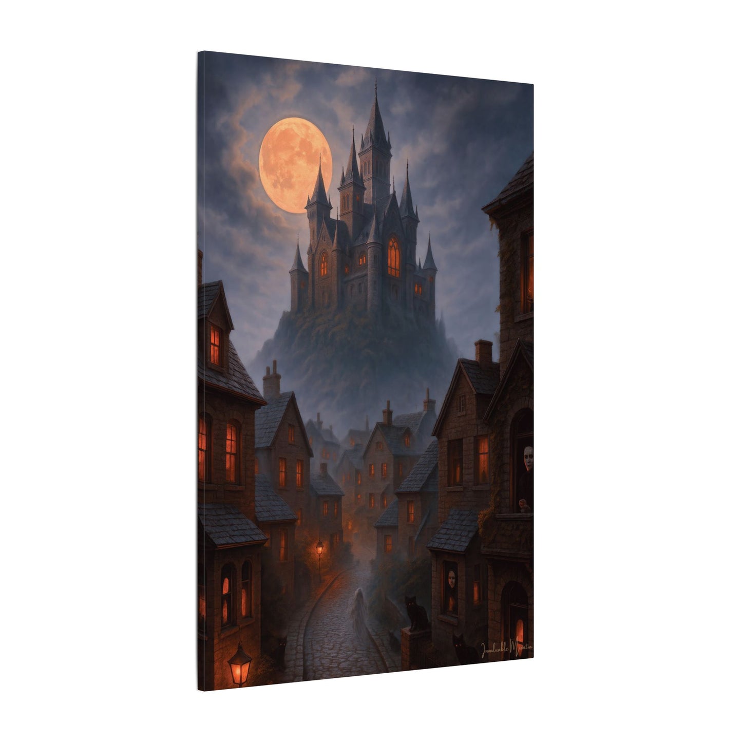 Haunted Hilltop Castle Canvas Print – Gothic Halloween Wall Art for Spooky Season Decor