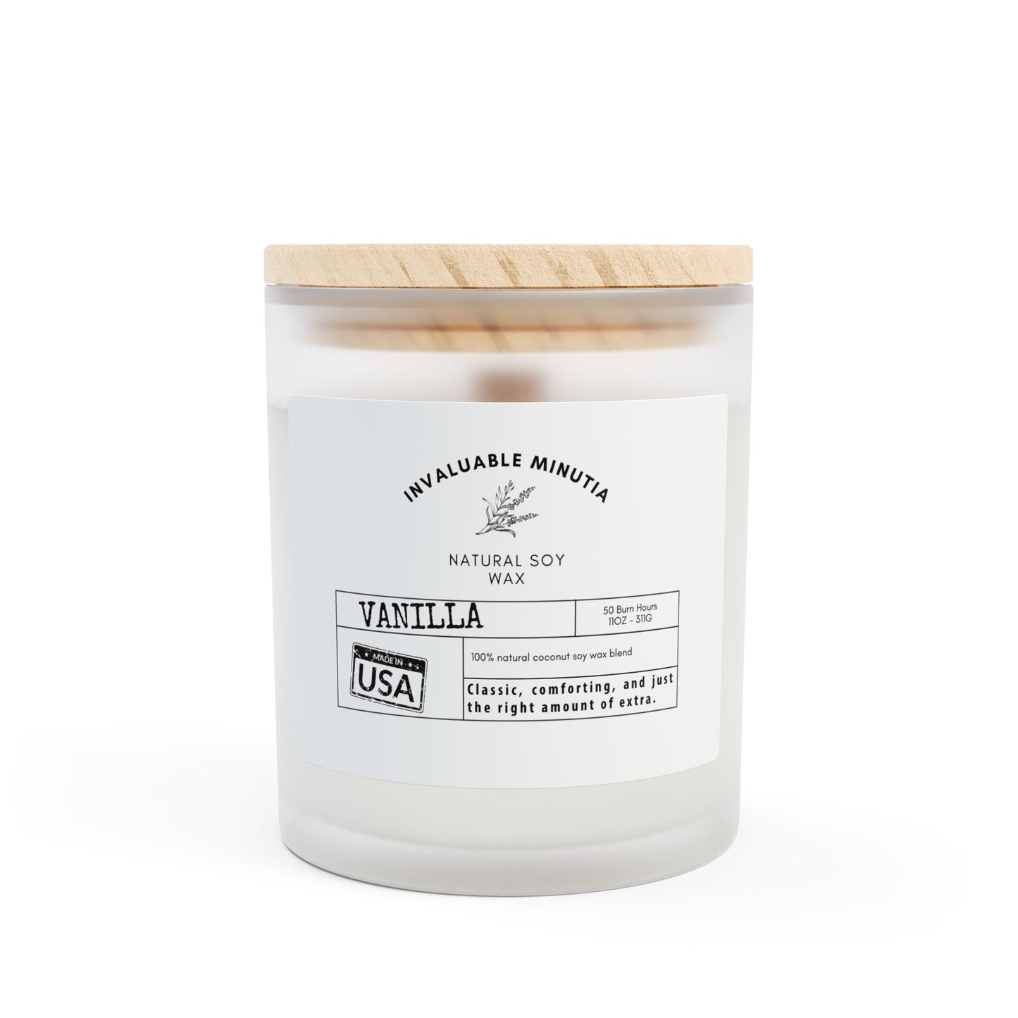 11oz Frosted Glass Natural Soy Wax Candle with Wooden Wick – Available in 9 Scents