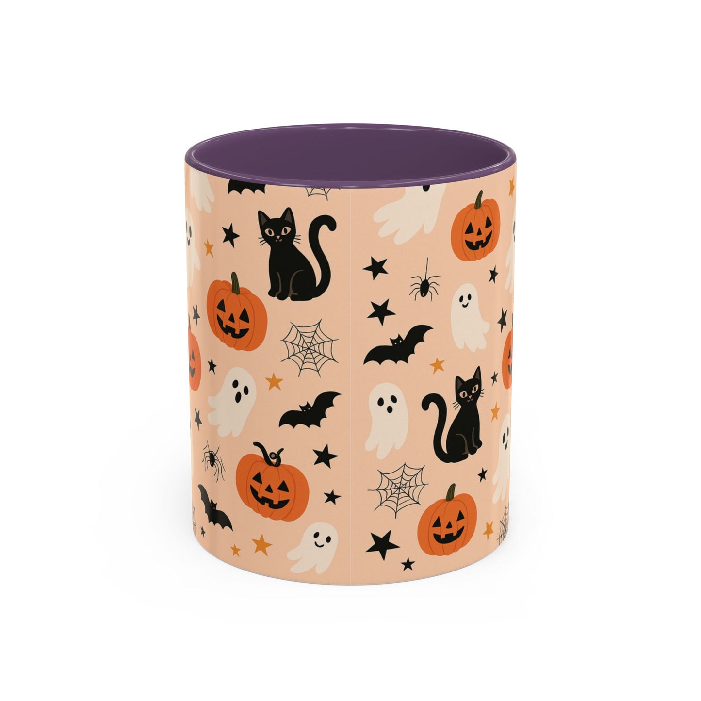 Halloween Color Accent Mug β Ghosts, Pumpkins & Black Cats, Fall Coffee Cup (11oz & 15oz) β Boutique Spooky Season Drinkware