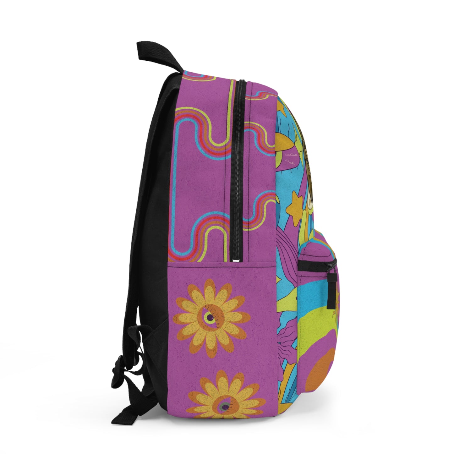 Psychedelic Cat AOP Backpack โ Trippy Cosmic Print, Durable Sublimated Design, Weirdcore School Bag
