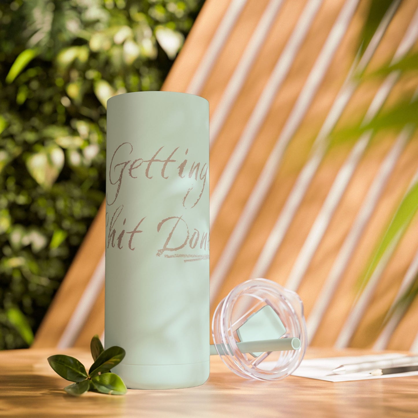 “Getting Shit Done” Matte Tumbler – 20oz Maars Skinny Tumbler with Straw | Chalk Script Hydration Statement