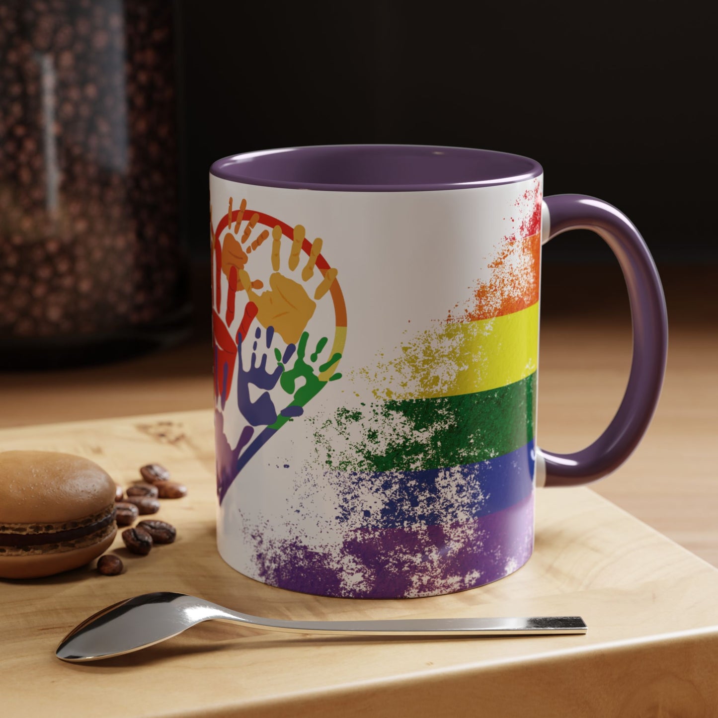 Handprint Heart Pride Mug | Rainbow Splash Ceramic Cup | 11oz & 15oz