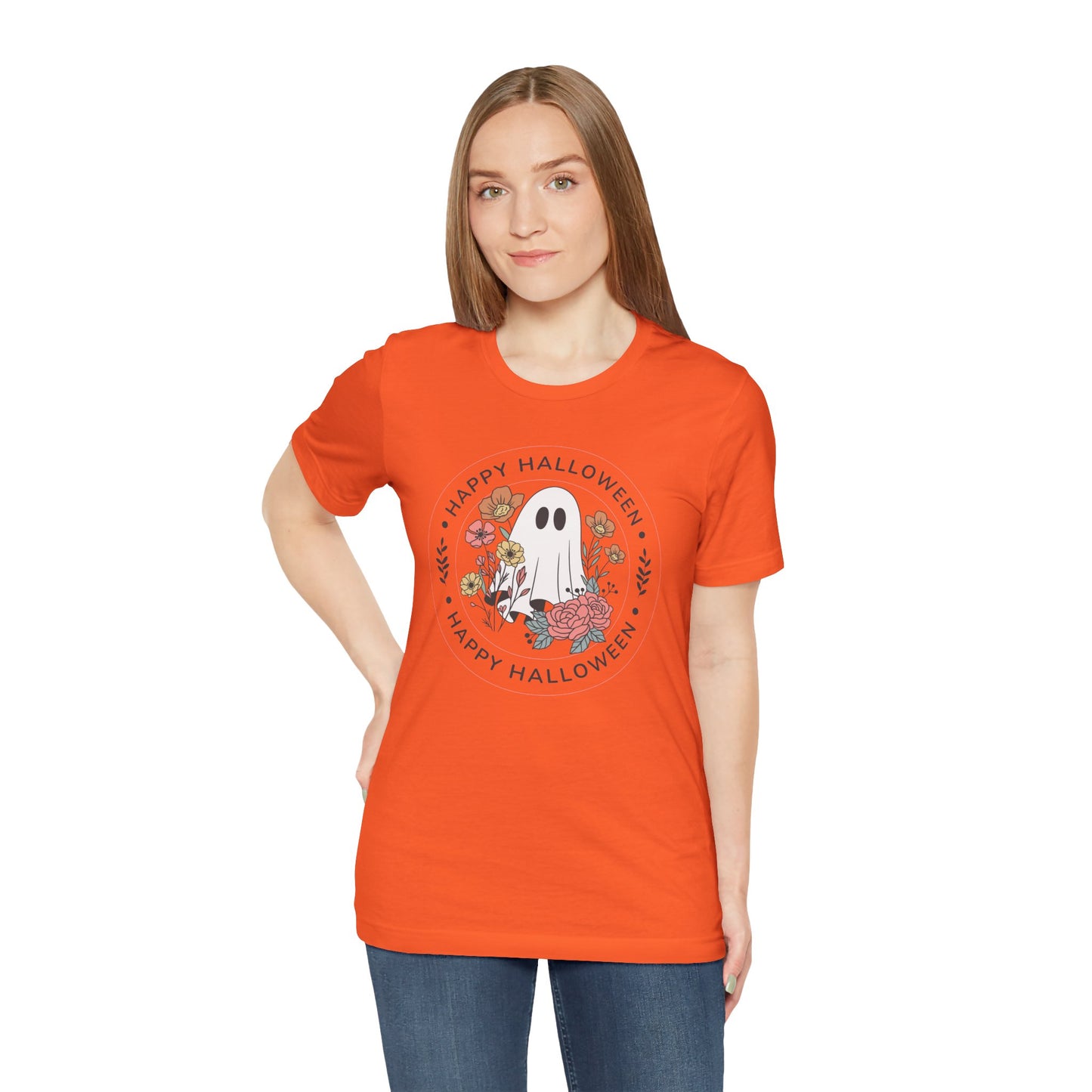Happy Halloween Floral Ghost Tee – Bella+Canvas 3001