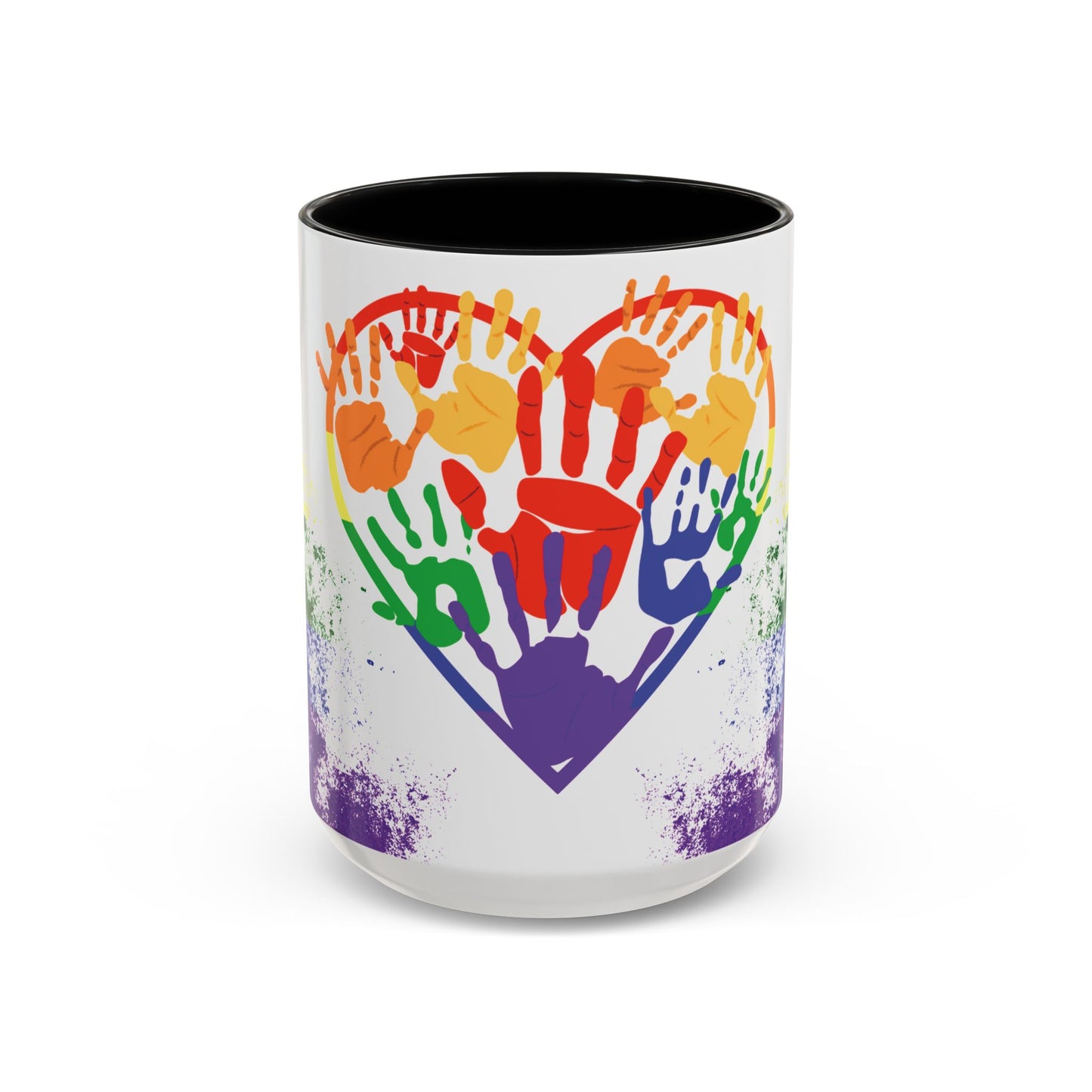 Handprint Heart Pride Mug | Rainbow Splash Ceramic Cup | 11oz & 15oz