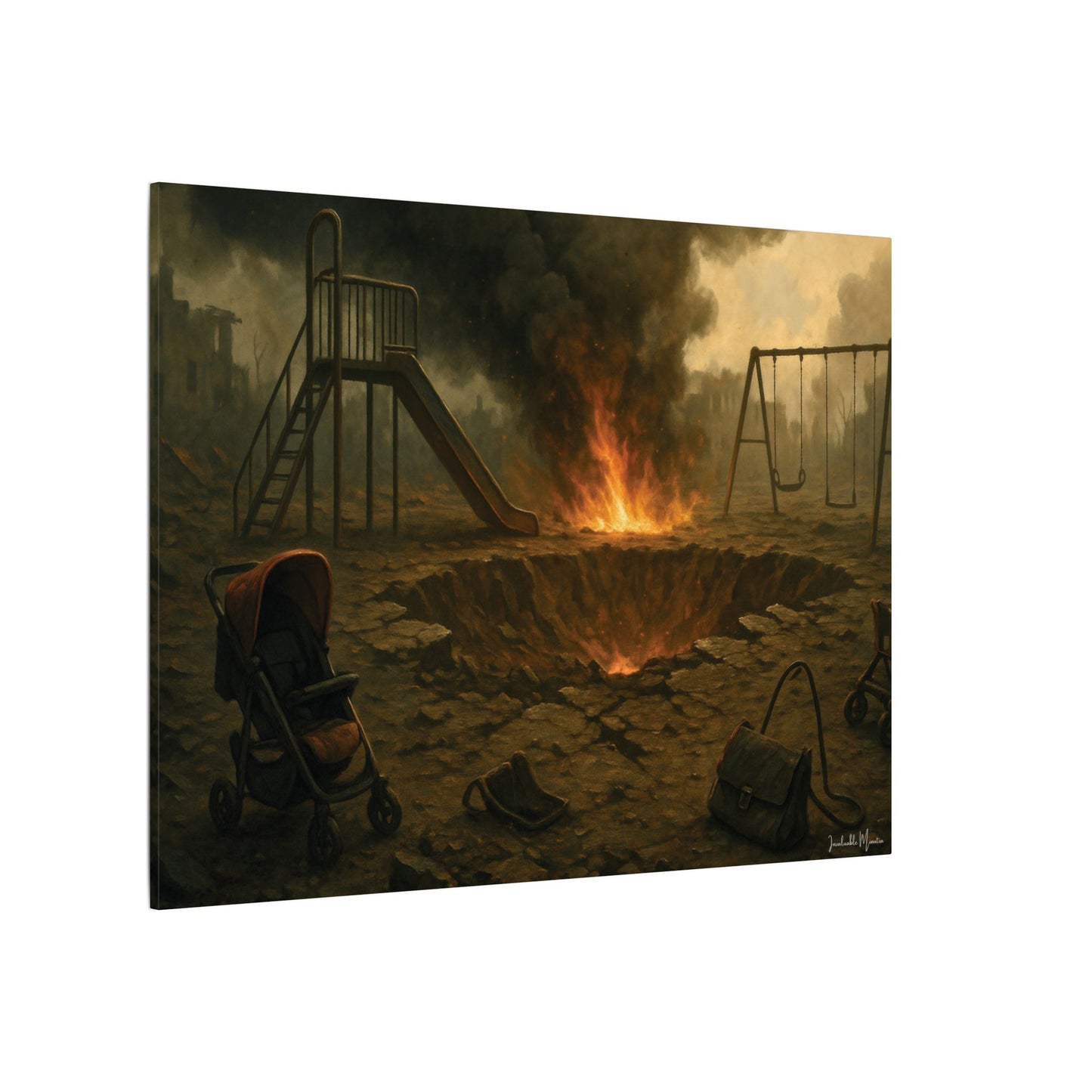 Apocalyptic Playground Canvas Print – Dark Surreal Landscape Wall Art – Post-Apocalyptic Home Décor