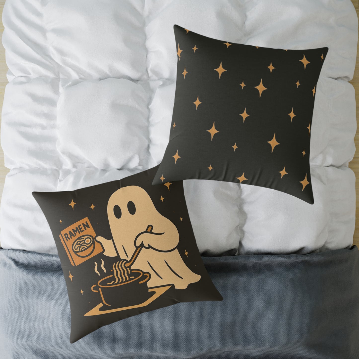Ghost Making Ramen Canvas Throw Pillow β Spooky Chores Collection