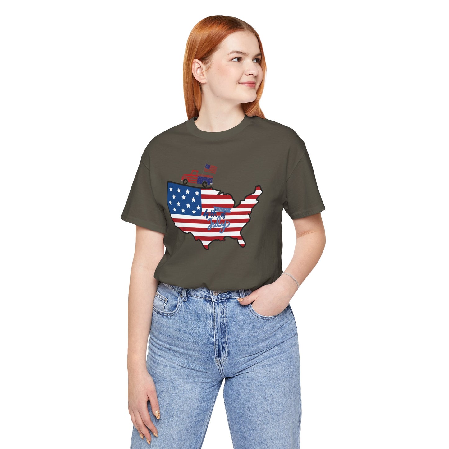 All-American USA Map & Truck Tee β Unisex Bella+Canvas Jersey Tee - 4th of July T-Shirt