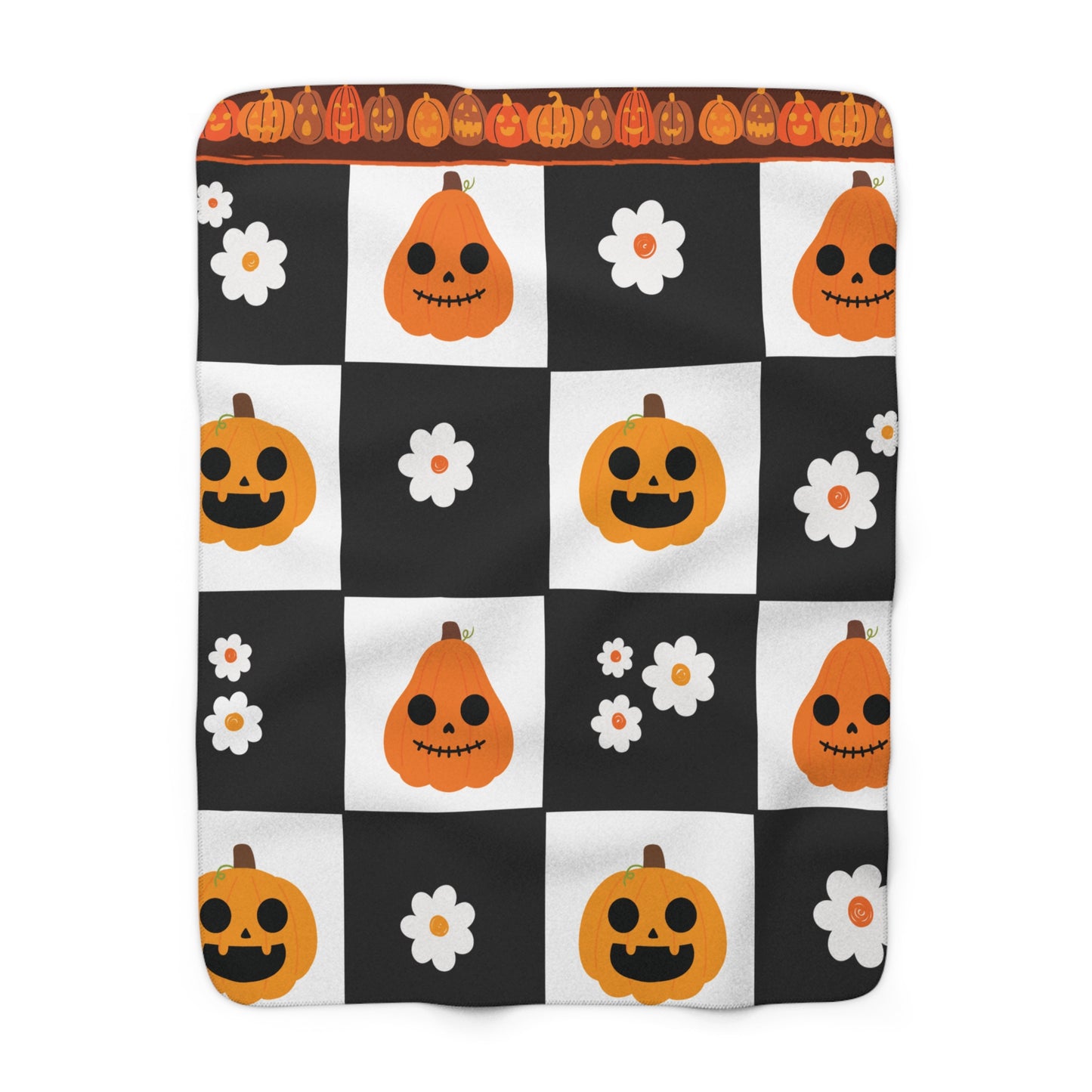 Pumpkin Patch Panic β Halloween Checkerboard Sherpa Fleece Blanket
