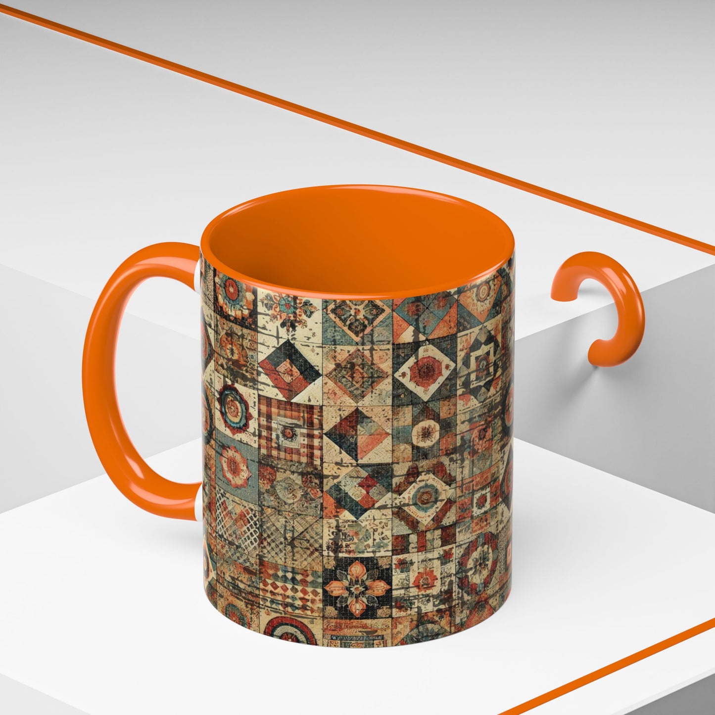 Boho Patchwork Quilt Mug | Vintage Accent Coffee Mug (11oz/15oz)