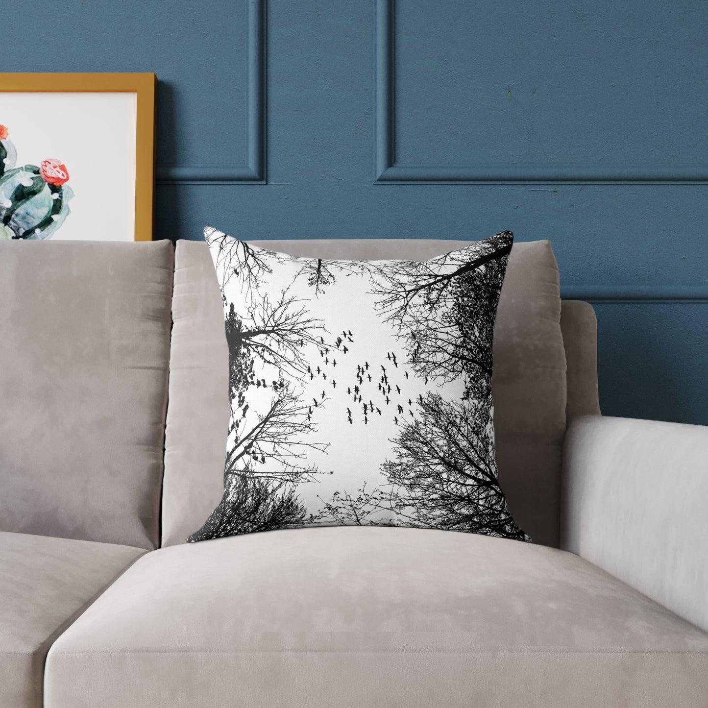 Look Up β Birds in Flight Tree Tops Silhouette Throw Pillow for Dreamers & Forestcore Souls - Canvas Throw Pillow Decor