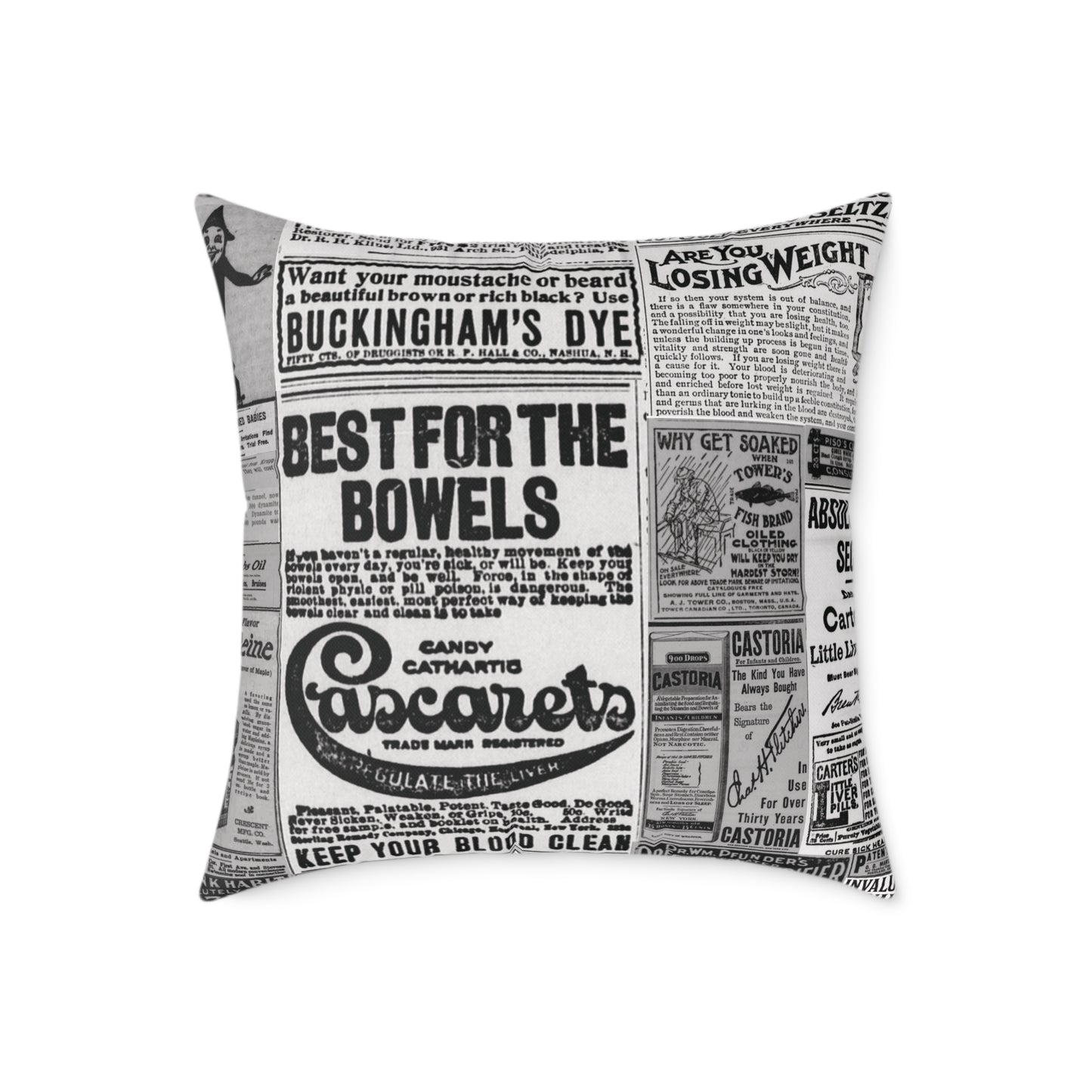 Occult Americana β 1800s Vintage Newspaper Ads Collage Art - Canvas Throw Pillow Version 2