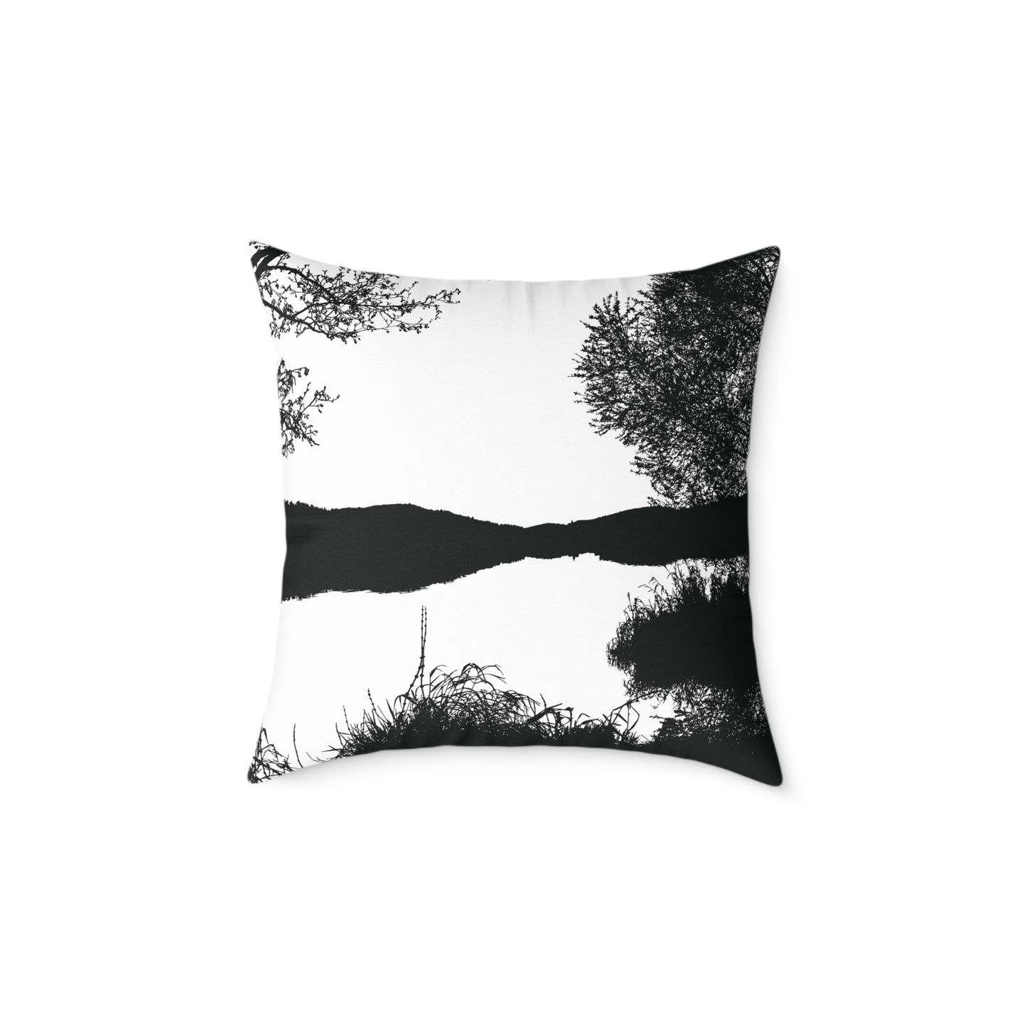 Stillwater Divide Silhouette Pillow β Liminal Lake Vibes for Moody Minimalists - Canvas Throw Pillow Home Decor