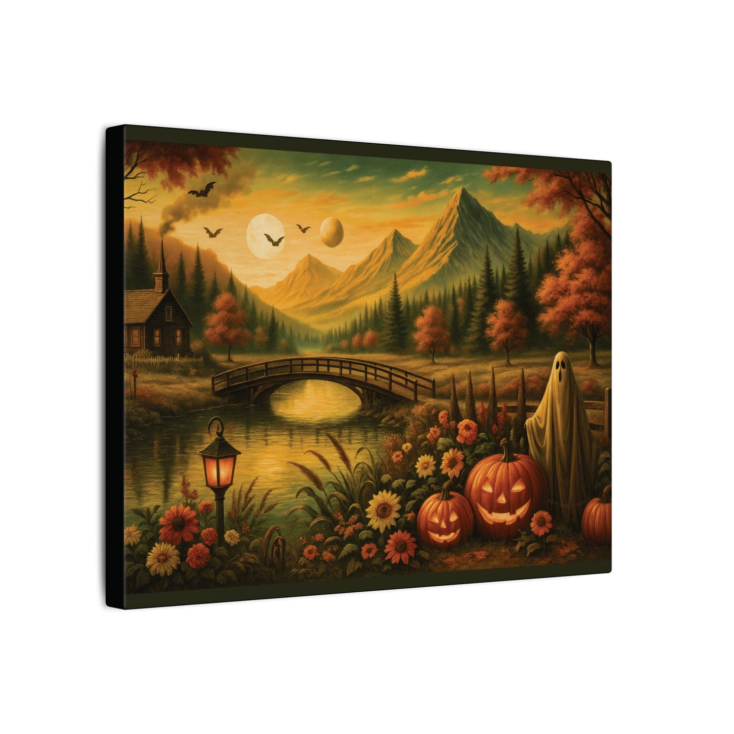 Ghost in the Garden – Autumn Halloween Landscape Canvas Print