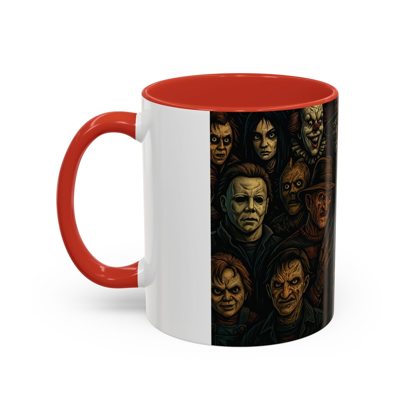Horror Villain Collage Mug – 15oz & 11oz Ceramic Coffee Mug – Slasher Icons Halloween Gift – Goth Horrorcore Kitchen Decor