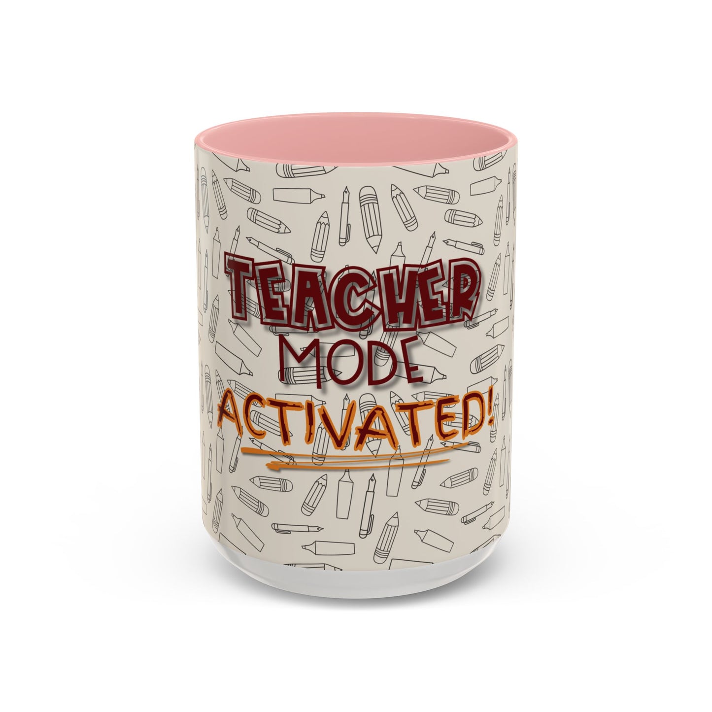 Funny Teacher Coffee Mug – Back to School Gift – “Teacher Mode Activated” – Color Accent 11oz 15oz – Classroom Decor – Durable Ceramic – Education Life