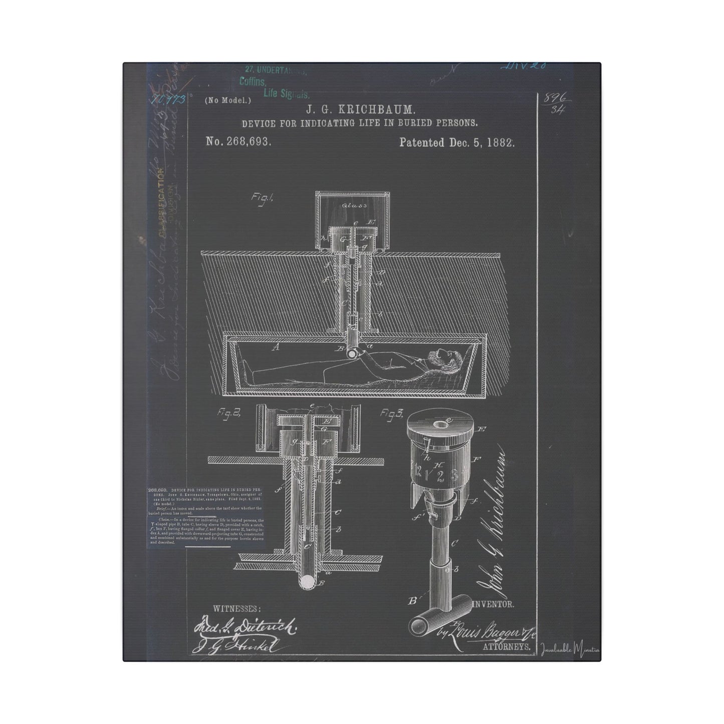 Safety Coffin Patent Print (1882) β Gothic Blueprint Canvas Wall Art