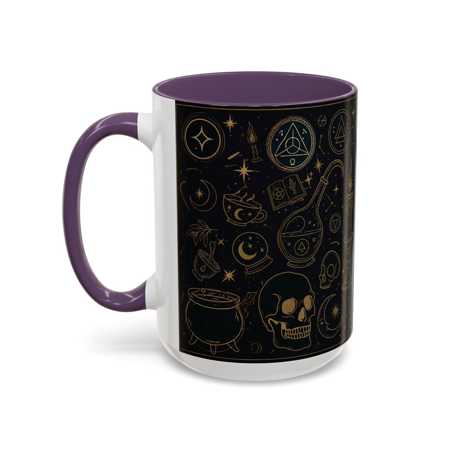 Witchy Aesthetic Coffee Mug โ 15oz Black & Purple Ceramic with Occult Symbols โ Goth Kitchen Decor, Halloween Gift Idea - 11oz/15oz