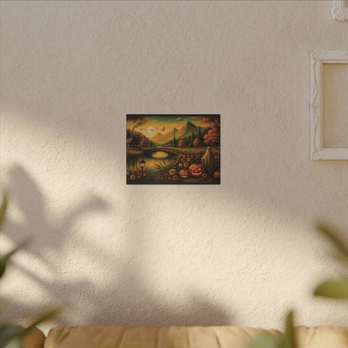Ghost in the Garden – Autumn Halloween Landscape Canvas Print