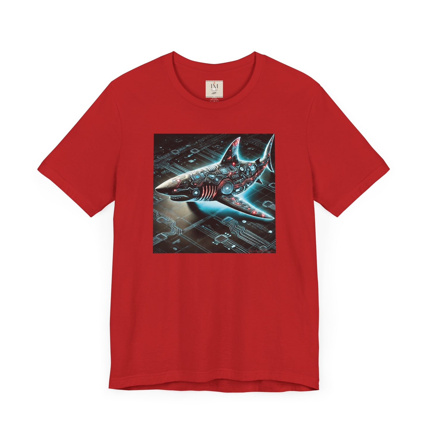 Cyber Shark Unisex Jersey Tee - Futuristic Ocean Design Tech T-Shirt