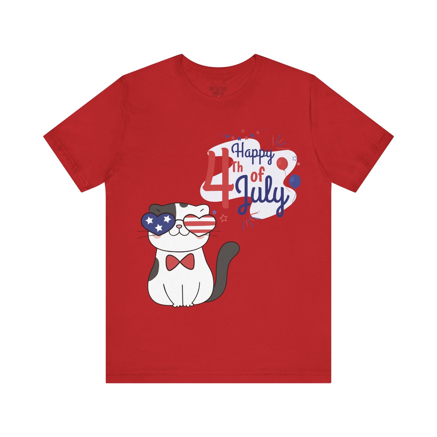 Patriotic Party Cat Tee – Happy 4th of July – Unisex Bella+Canvas Jersey Tee - 4th of July Tee